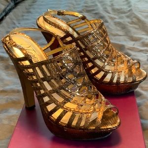 Fergie bronze caged heels. Size 7.5. Style Lucy.